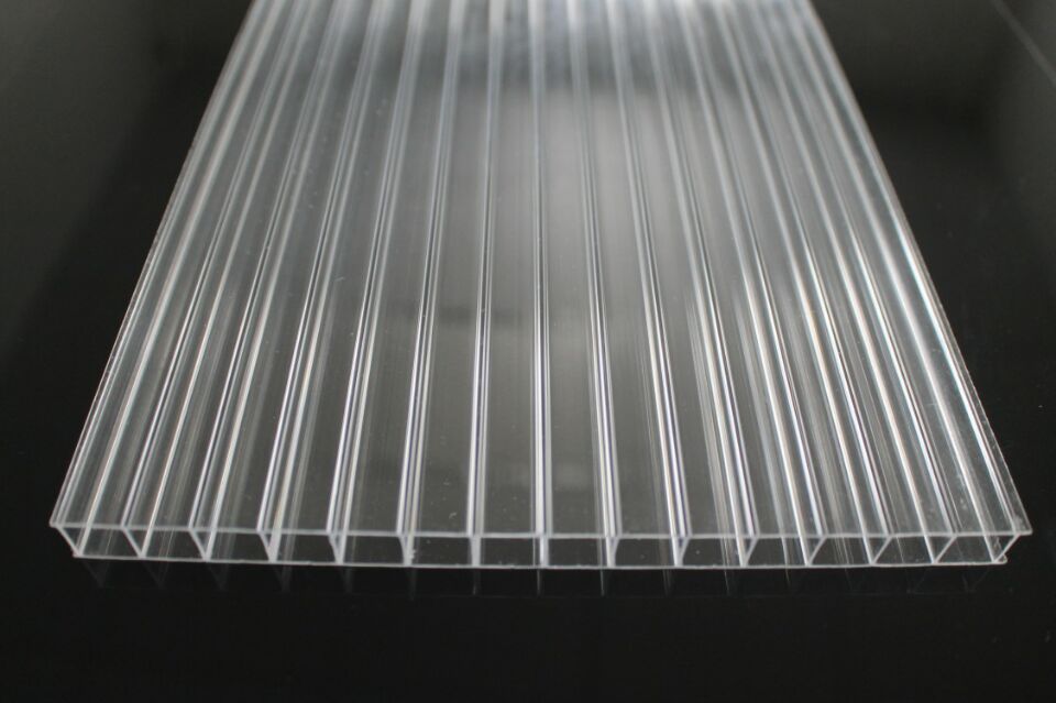 Cross-section of a multiwall polycarbonate sheet showing the hollow channels