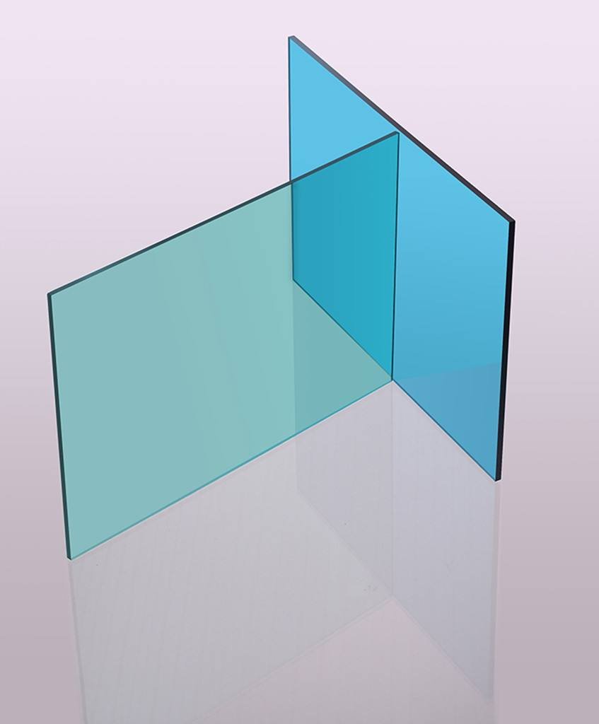 Lake blue honeycomb polycarbonate sheets stacked showing hollow multiwall structure