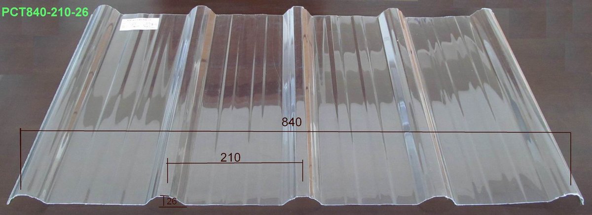 PC 840 corrugated polycarbonate sheet profile with wave width and height dimensions