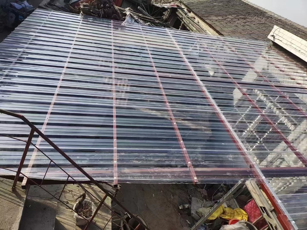 Corrugated polycarbonate roof showing the wave cross-section profile