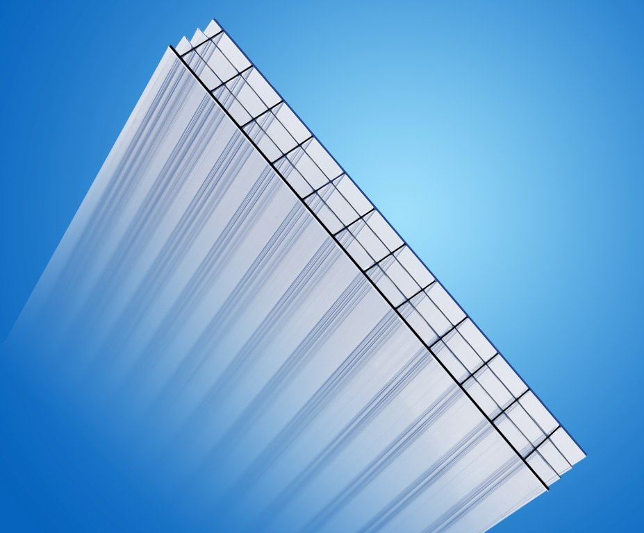 Four-wall polycarbonate sheet cross-section showing multiple hollow channels for heavy-duty spans
