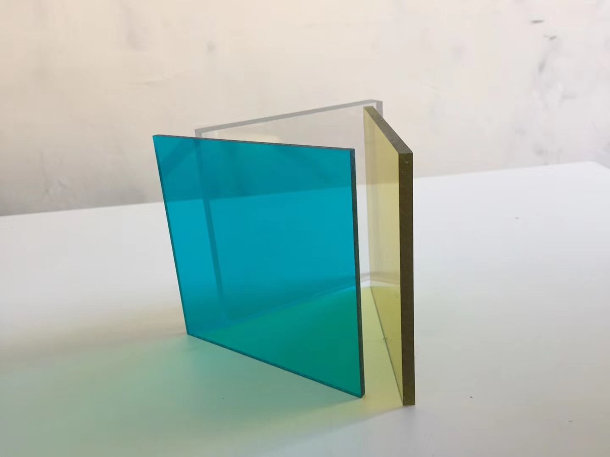 Solid polycarbonate sheets shown in several standard colours